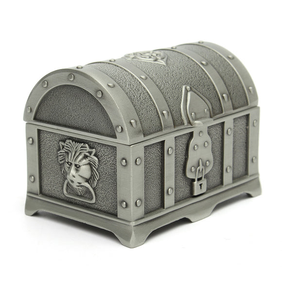 Vintage Lion Head Silver Treasure Jewelry Box Case Collect Storage Holder Container