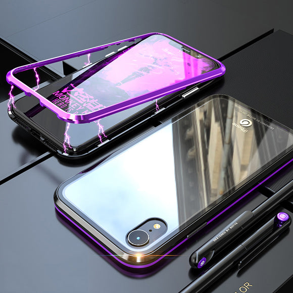 Bakeey Protective Case for iPhone XR 6.1 Magnetic Adsorption Metal+Clear Tempered Glass Cover