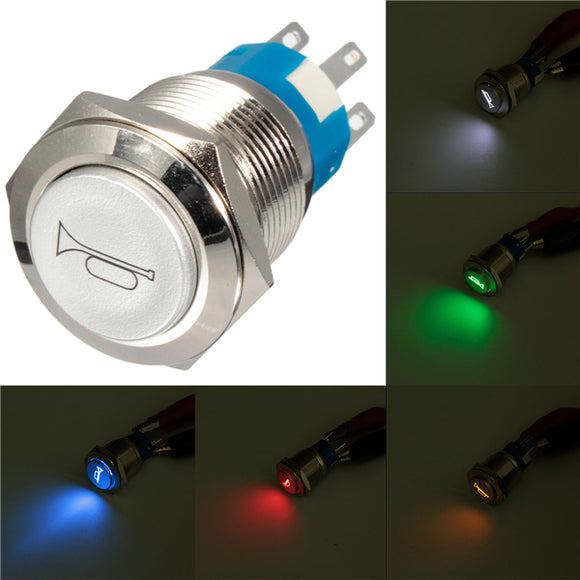 12V LED Momentary Horn On/Off/On Button Push Switch Stainless Steel 5 Colors