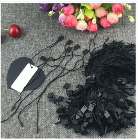 2 Packs (1 Pack of 990 PCS) Clothing Tag Rope Cotton Universal Plastic Square Hanging Tablets(Black)