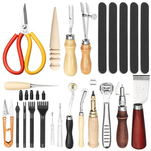20Pcs Leather Carving Craft Punch Tool Stitching Carving Working Sewing Saddle DIY Kits