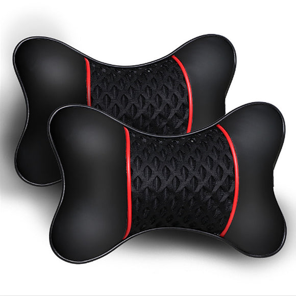 2PCS PU Leather Knitted Car Headrest Pillow Neck Support Cushion Seat Accessories