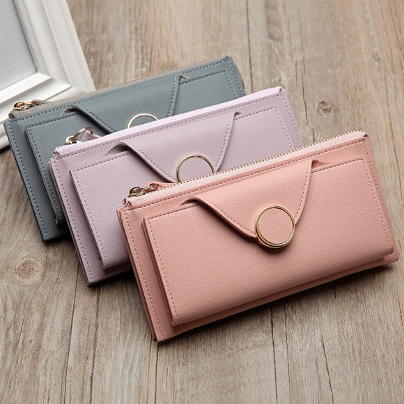Women PU Leather Elegant Capacity Long Wallet Phone Bag