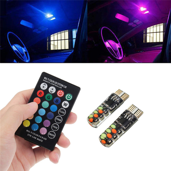 Pair T10 RGB LED Car Wedge Side Marker Lights Flashing Lamps Kit with Remote Controller