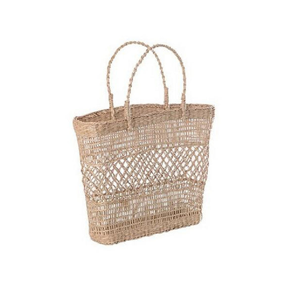 Women Handwoven Seaweed Hollow Beach Tote Handbag Straw Summer Shoulder Bag