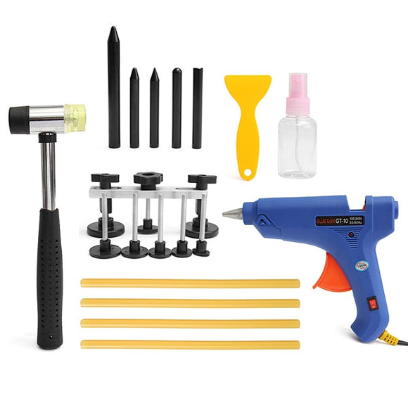 19pcs PDR Car Body Dent Repair Kit Hammer Puller Glue Gun Balance Bridge Scraper