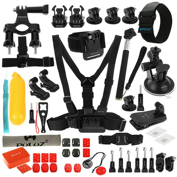 PULUZ PKT16 53 in 1 Accessories Combo Kit Stand Mount Bag Screw for Action Sportscamera