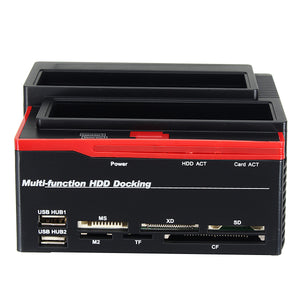 2.5/3.5 SATA IDE HDD Docking Station Offline Clone Hard Drive Enclosure USB2.0 HUB Card Reader US"