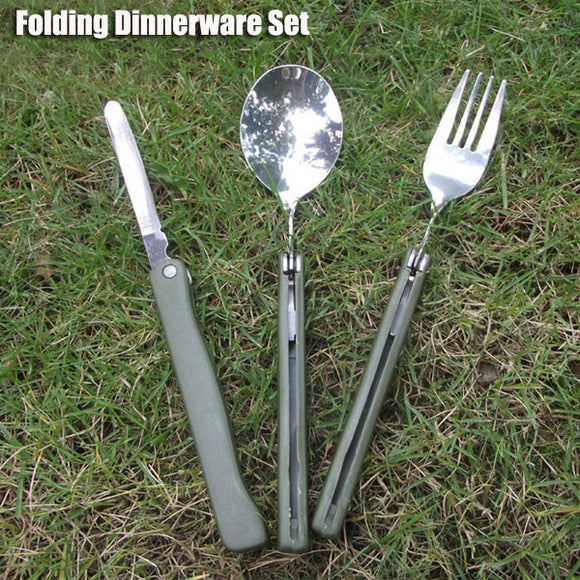 3 in1 Outdoor Folding Dinnerware Set BBQ Travel Camping Folding Knife Fork Spoon Utensils