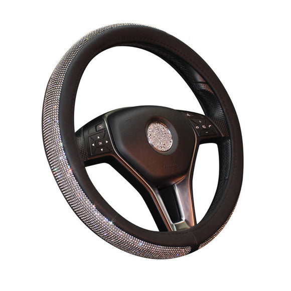 Universal 38cm Leather Car Steering Wheel Covers with Crystal Rhinestone for Women Girl Driver