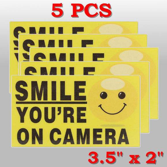 5Pcs Smile You're On Camera Self-adhensive Video Alarm Safety Camera Stickers Sign Decal