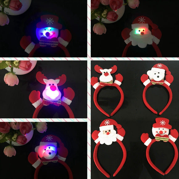 LED Single Headband Hair Band Christmas Santa Deer Snowman Bear Pattern with RGB Light