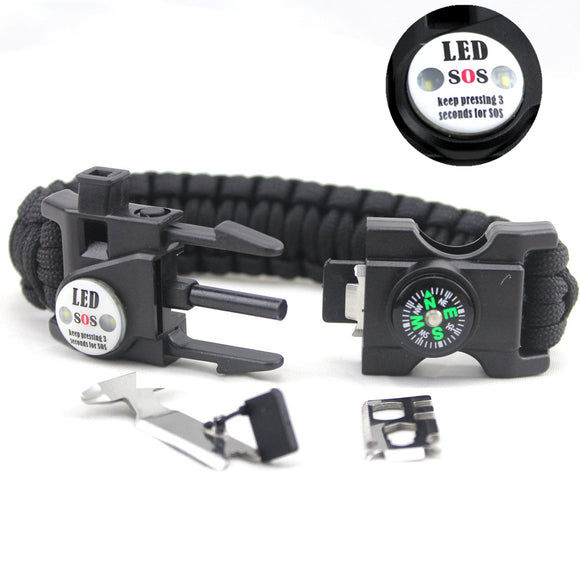 20 In 1 Multifunctional Waterproof Survival Bracelet Wrist Band Camping Hiking Emergency Tools