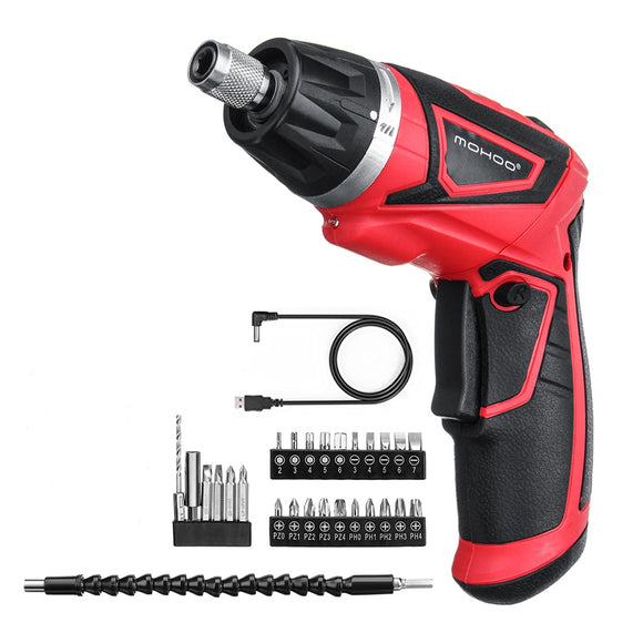 MOHOO 3.6V 2000mAh USB Cordless Electric Screwdriver Power Screw Driver Tool with 28 Accessories