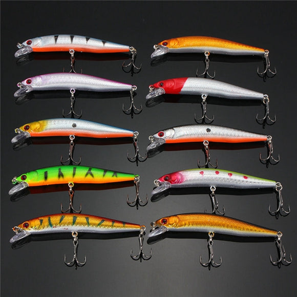 10PCS Plastic Minnow Fishing Lures Floating Rattles Bass Crankbaits 10cm