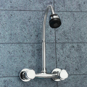For Jan only - Chrome Basin Sink Mixer Tap Dual Handle Hot Cold Water Faucet Adjustable Swivel Spout Kitchen