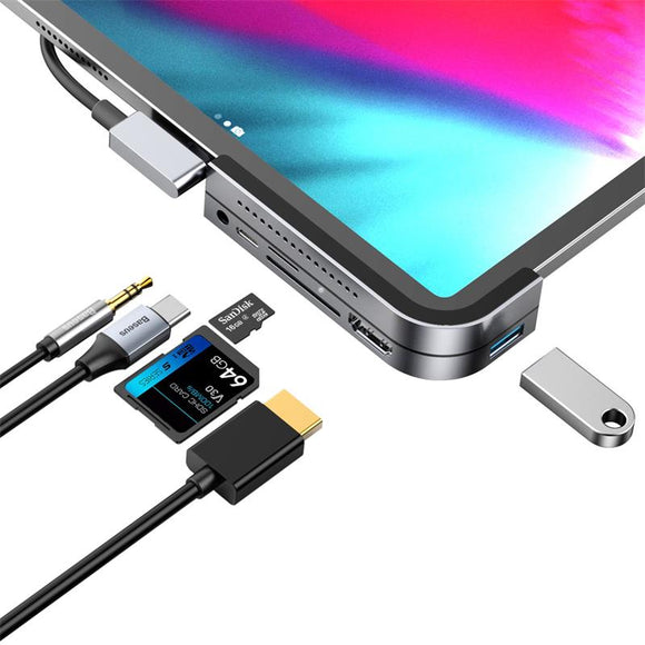 Baseus Type-C USB-C Hub Adapter Converter With USB 3.0 Port/Type-C Port/4K HD Video Interface/3.5mm Audio Interface/Memory Card Readers For Type-C Smart Phone Tablet Samsung S10+ iPad Pro 2018 MacBook