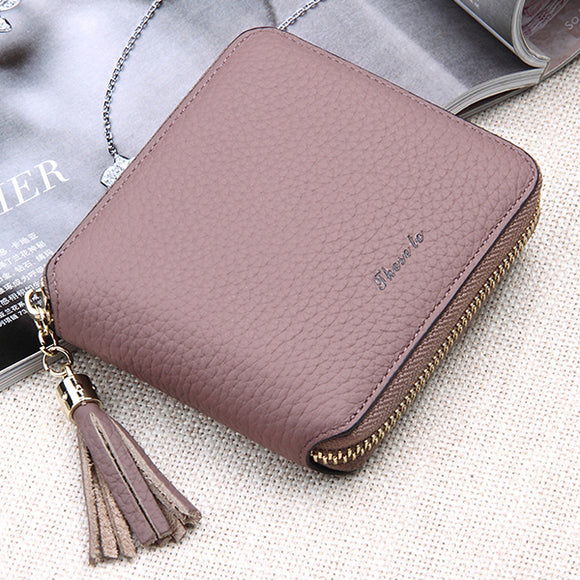 Vintage Tassel Genuine Leather Short Wallets Card Purses For Women