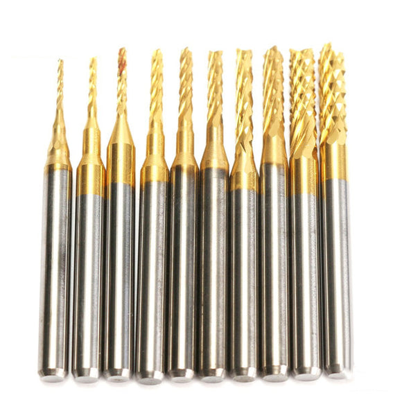 Drillpro DB-M13 10pcs 0.8mm-3mm Carbide End Mill Engraving Bits For CNC Rotary Burrs