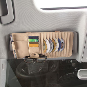Multi-function PU Leather Car CD Clip Card Bag Phone Sun Glassess Pen Holder