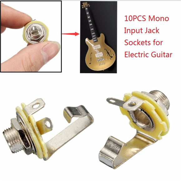 10Pcs 1/4'' 6.35mm Mono Input Jack Socket Electric Guitar Bass Audio Panel Mount