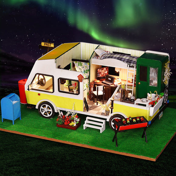 iiecreate K-037 DIY Doll House Leisure Holiday Recreational Vehicle With Cover Music Movement