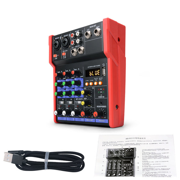 4 Channel Audio Mixer USB bluetooth Stereo Mixing Console Stage Live Studio Home Theatre System