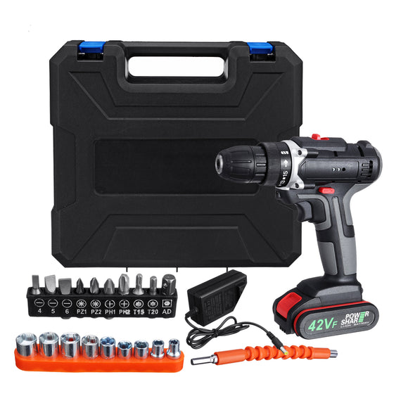 42V 7500mAh Multifunctional Electric Drill Dual Speed Cordless Power Screwdriver Set with Li-ion Battery