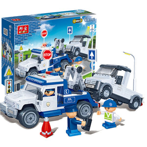 BanBao Police Trailer PullBack Car Blocks Toys Bricks Model Toy 8345 Compatible With Le go
