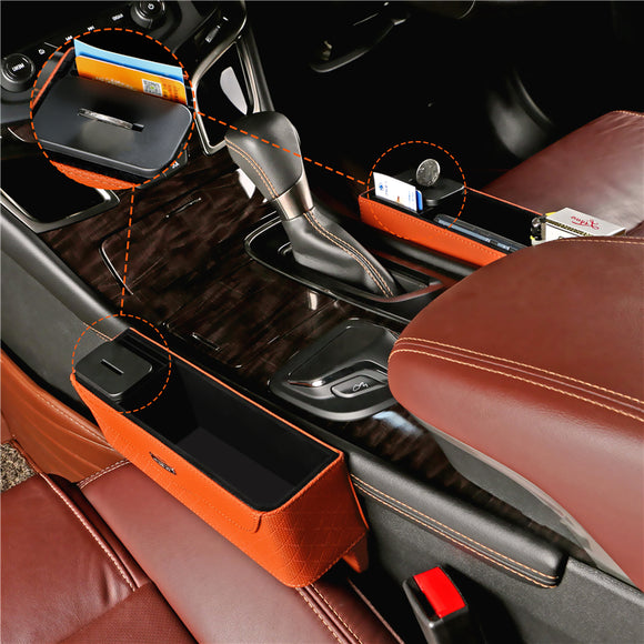 PU Leather Car Seat Gap Storage Box Money Pot Grain Organizer Gap Slit filler Phone Holder
