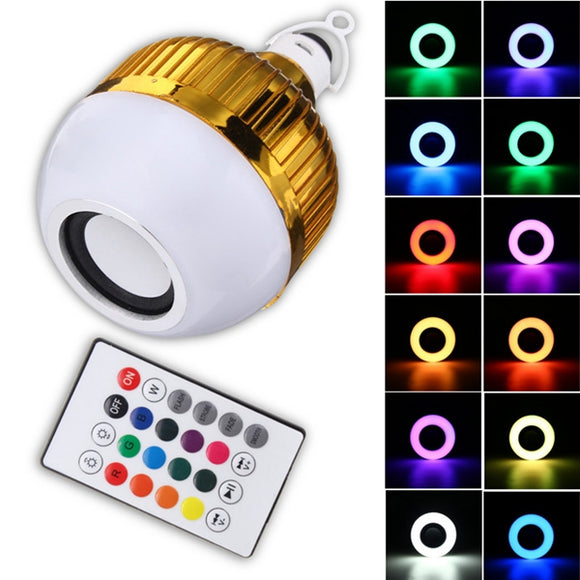 E27 12W RGBW Bluetooth Speaker Music Play LED Light Bulb AC100-240V +Remote Control