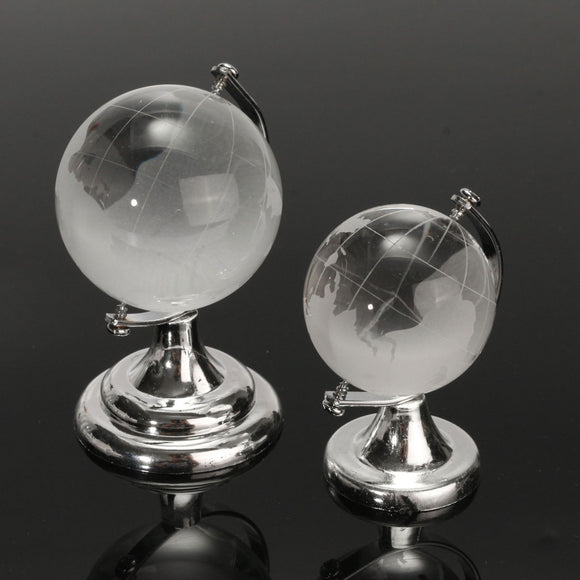 Crystal Glass Frosted World Globe Paperweight Desk Decoration