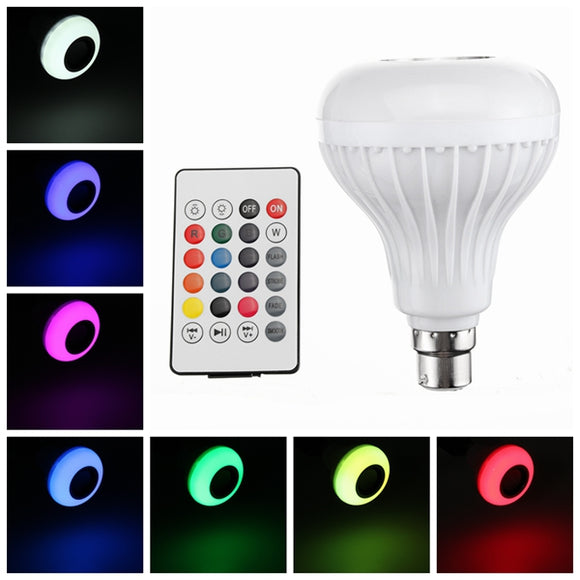 B22 12W RGB Wireless Bluetooth Speaker Music Play Smart Light Bulb + 24Keys Remote AC100-240V