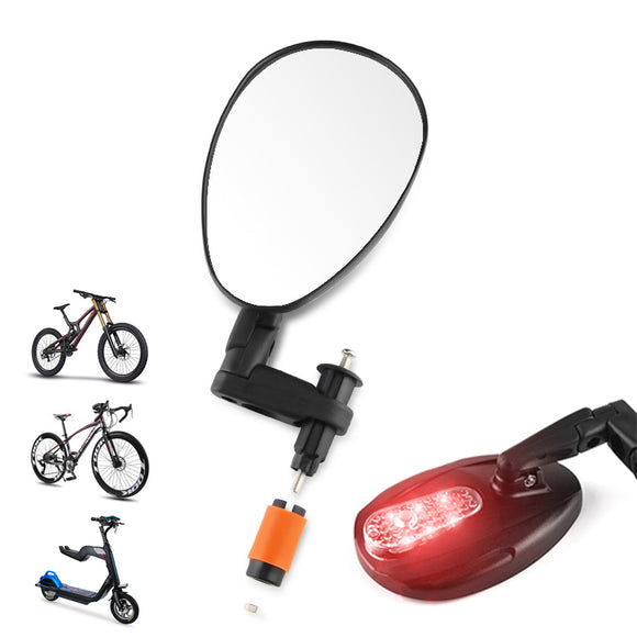 CXWXC CX-01 Bicycle Cycling Bike Mirror 360 Rotation Warning Lights Convex Handlebar Safety Mirror