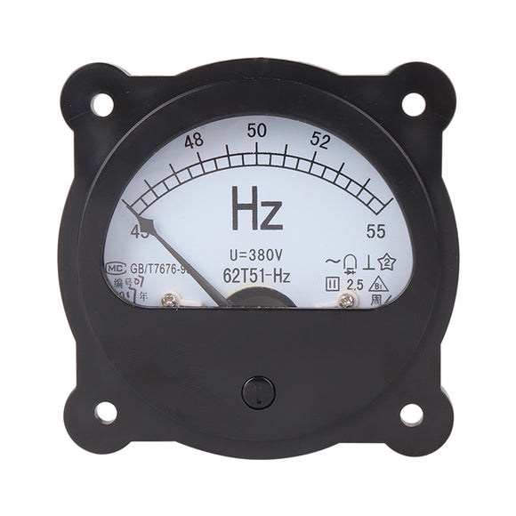 62T51-Hz AC 220V 380V 45-55 Hz Black Frequency Voltmeter Panel Meter Round Analog Dial