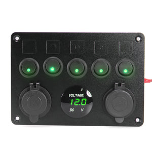 12V 24V Double USB Charger LED Rocker Switch Panel Voltmeter Socket Boat Marine