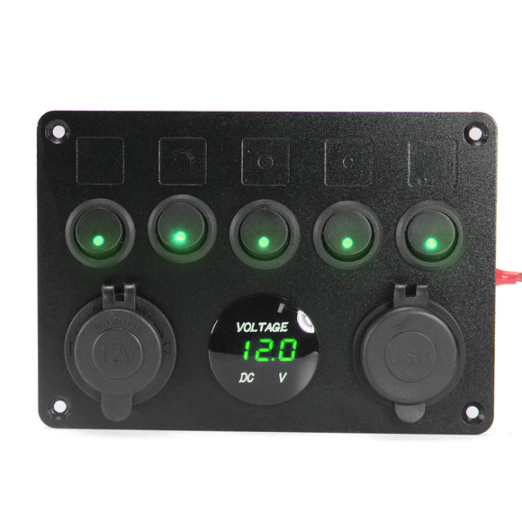 12V 24V Double USB Charger LED Rocker Switch Panel Voltmeter Socket Boat Marine
