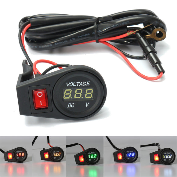 12-24V LED Digital Display Volt Meterr Voltage Gauge Motorcycle Bike On Off Switch