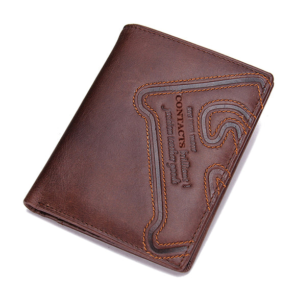 Men Letter Pattern Genuine Leather Short Wallet Business Horizontal Wallets