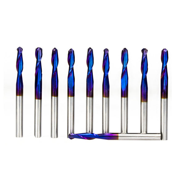 Drillpro 10Pcs 3.175mm Shank 0.8x8mm Nano Blue Coated Spiral Ball Nose End Mill CNC Milling Cutter