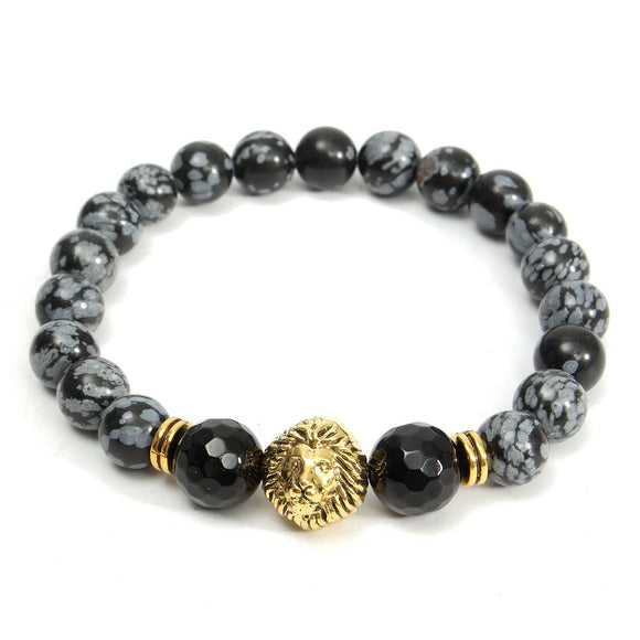 8mm Stretch Men Bracelet Natural Spot Stone Beads Bangle Chain