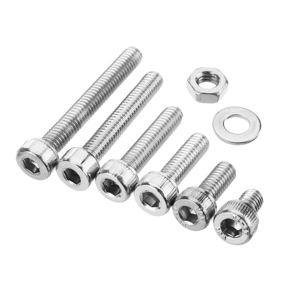 Suleve MXSS5 1080Pcs 304 Stainless Steel Hex Socket Head Cap Screw Nuts Flat Washers Kit M2/3/4