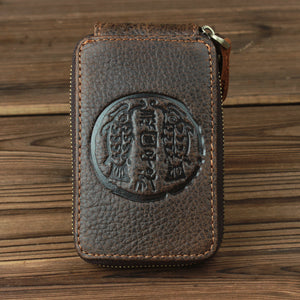 Men Women Genuine Leather Printed Car Key Case Key Bag