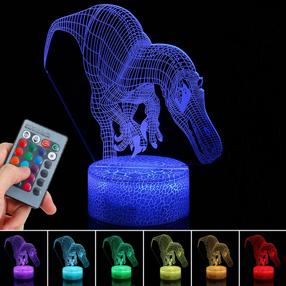 3D Illusion Dinosaur Night Light Touch RemoteEControl Home Decor Lamp Table Gift