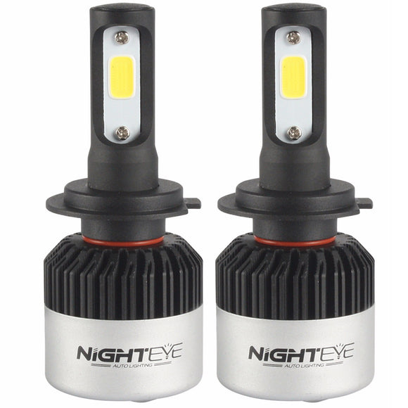 NightEye 2PCS S2 COB LED Car Headlights Bulbs Fog Light H7 72W 9000LM 6500K White