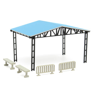 Model Layout Building Parking Shed With 2 Fences 2 Benches HO Scale 1:87 Kit