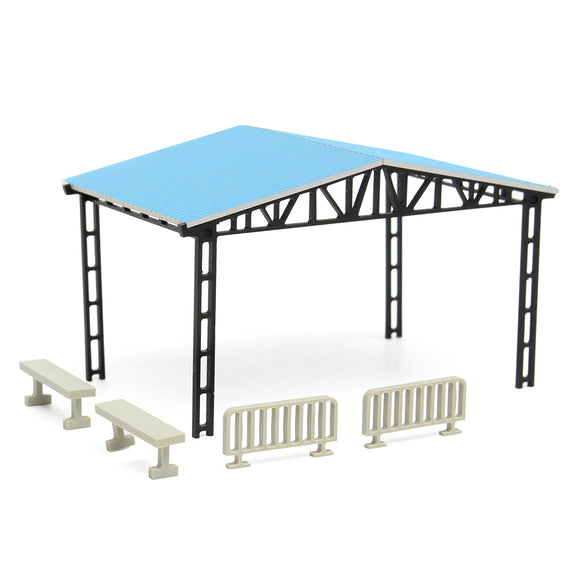 Model Layout Building Parking Shed With 2 Fences 2 Benches HO Scale 1:87 Kit