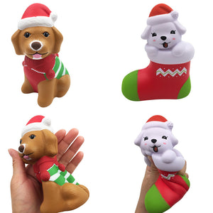 2PCS Squishyfun Christmas Puppy Sock Dog Squishy 13CM Licensed Slow Rising With Packaging