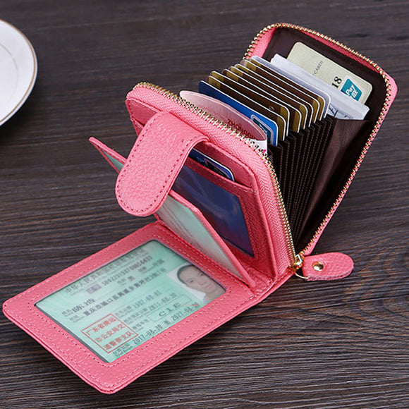 Men Women RFID Genuine Leather Wallet Multifunction Purse with 10 Card Slots