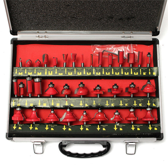 Drillpro 35pcs 8mm Shank Tungsten Carbide Tip Router Bit Set Woodworking Trimmer Cutter Tool